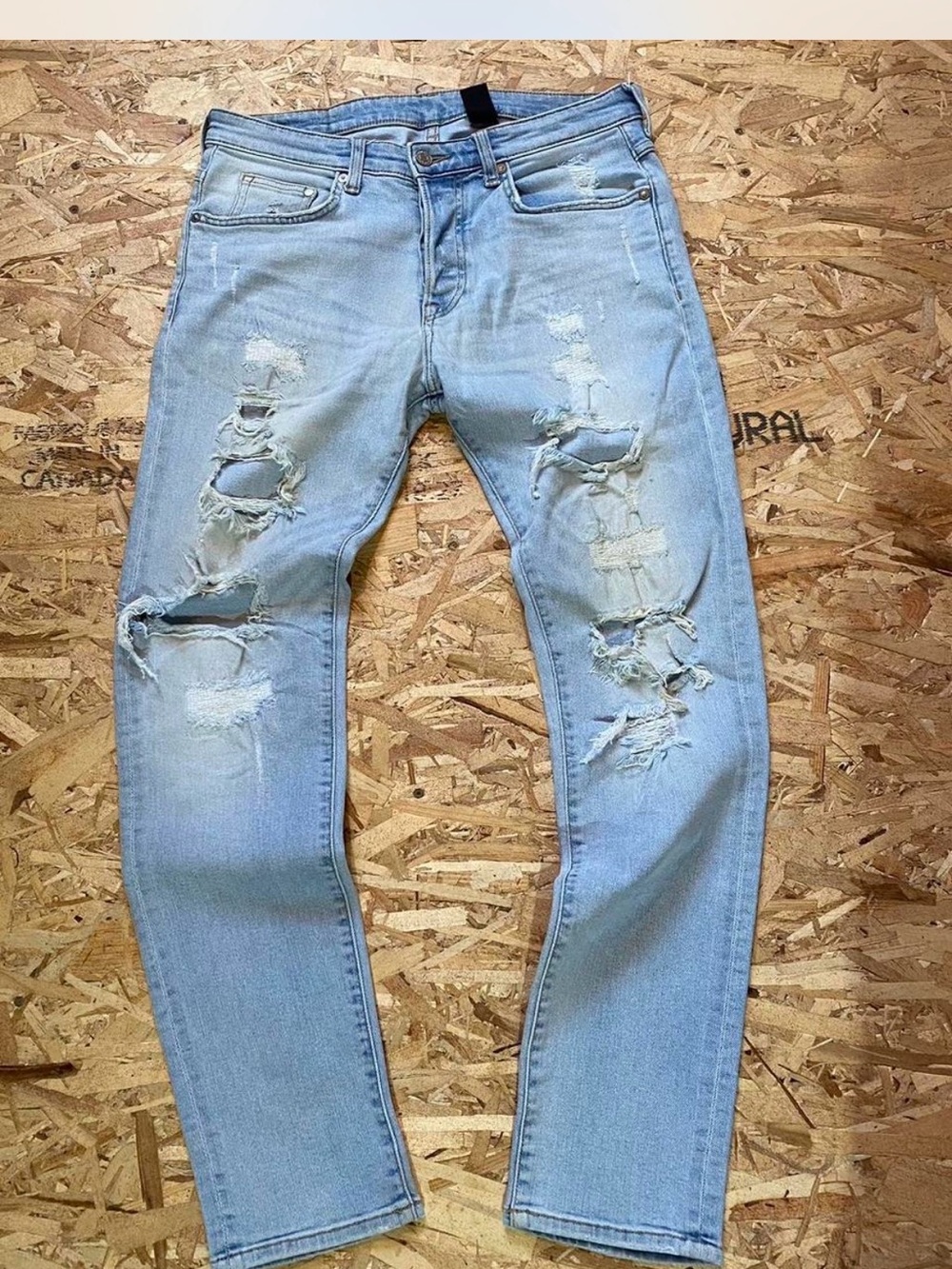 H&M Light Blue Slim Straight Ripped Jeans